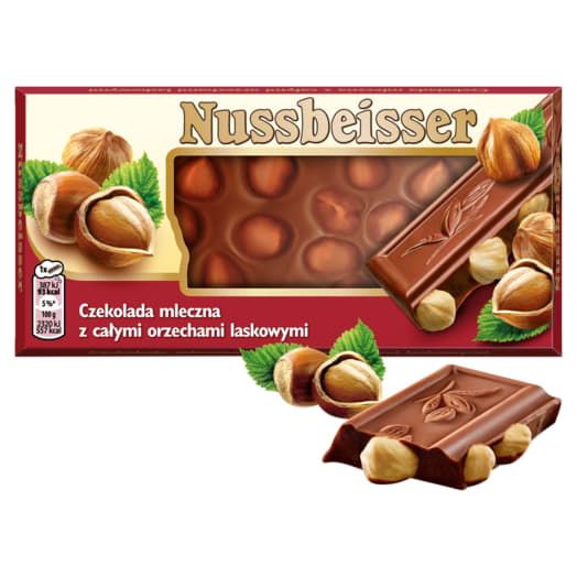 NUSSBEISSER Czekolada mleczna z całymi orzechami laskowymi