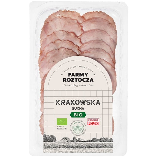 FARMY ROZTOCZA Kiełbasa krakowska sucha w plastrach BIO