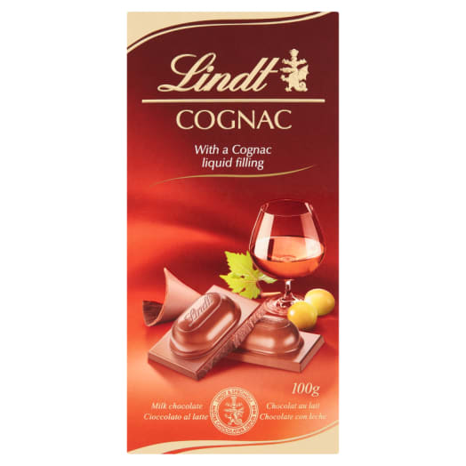 LINDT Czekolada mleczna z płynnym nadzieniem koniakowym