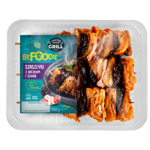 SUPERDROB Szaszłyk z mięsa nogi kurczaka z boczkiem wędzonym i śliwką