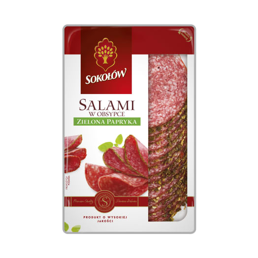 SOKOŁÓW Salami w obsypce z zielonej papryki - plastry